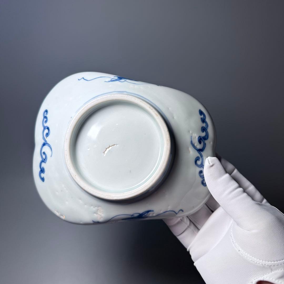 古伊万里 染付龍文様軍配形皿 五客 古美術 古陶を