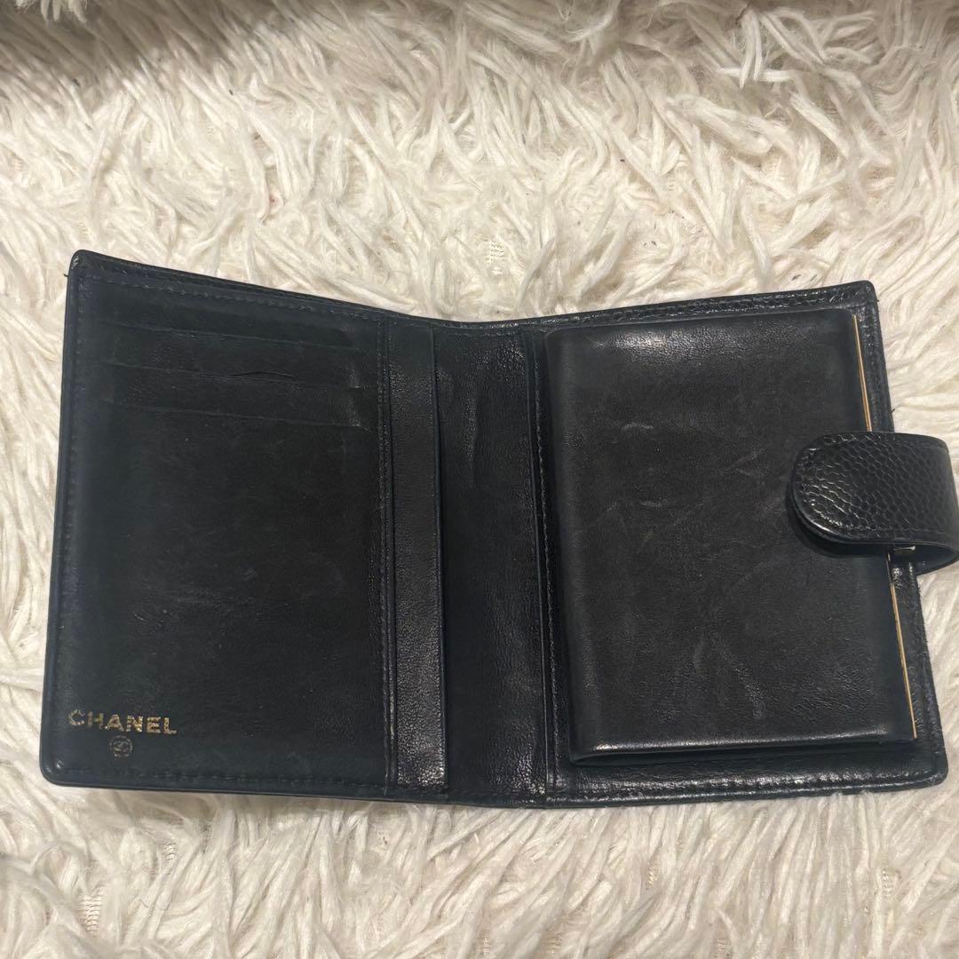 シャネル ココマーク 二つ折り財布 がま口　ブラック