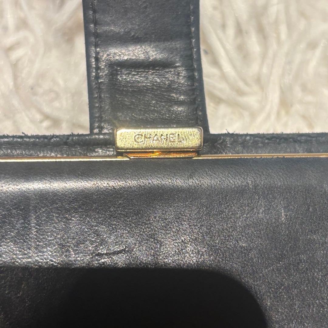 シャネル ココマーク 二つ折り財布 がま口　ブラック