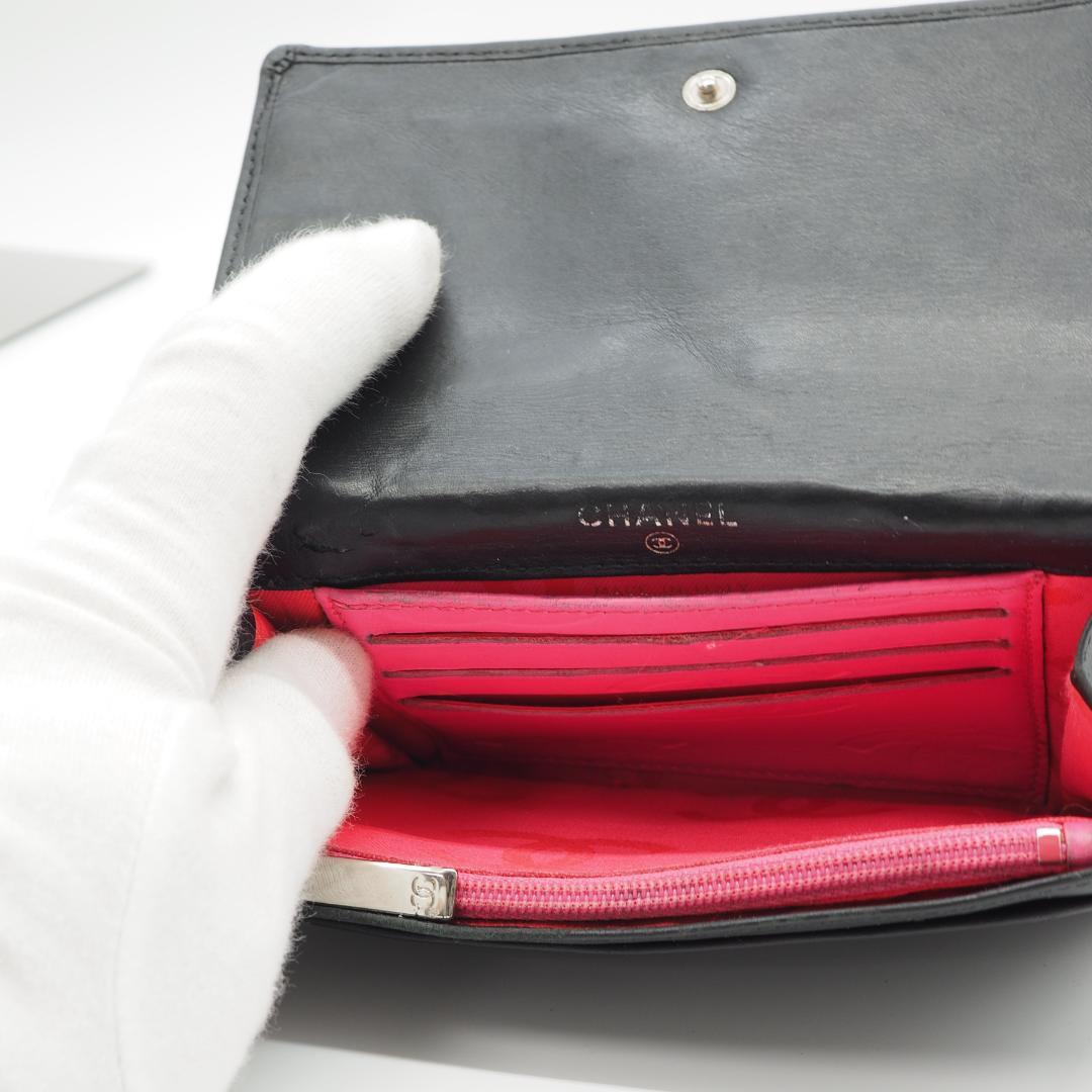 CHANEL シャネル カンボンライン 二つ折り財布 黒×ピンク