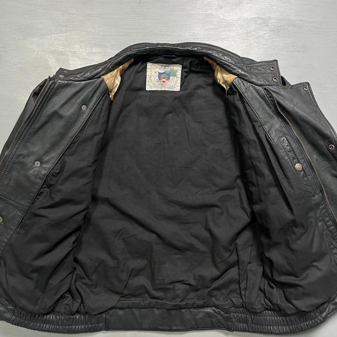 vintage レザーフライトジャケット牛革オールレザー短丈黒M