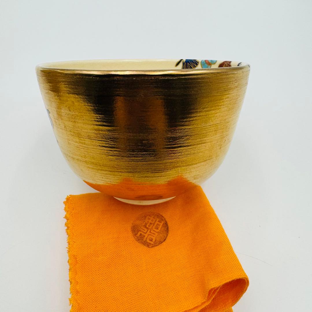 京焼 加藤如水 琳派金地元禄舞図 金蘭茶碗 共箱】茶道具 骨董