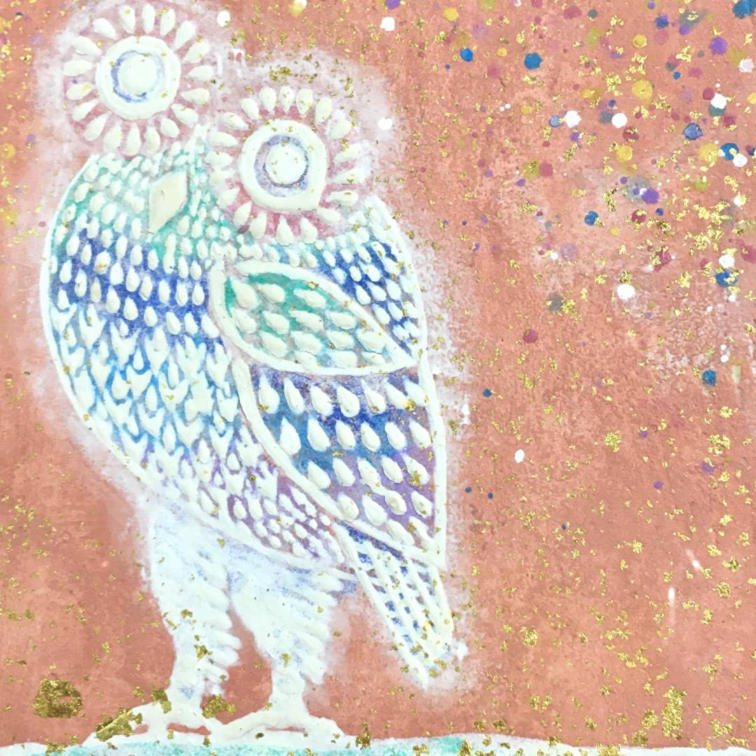 ○【真作】芳澤一夫 フクロウ 不苦労 【極美品】日本画 肉筆 絵画 美術