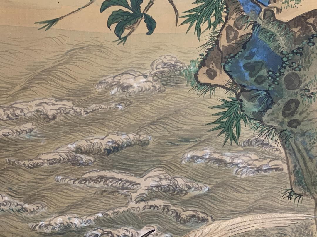 椿椿山 舞鶴旭日香海桃秀 絹本 肉筆 掛軸 南画家 渡辺崋山師事