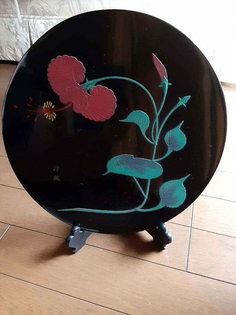 琉球漆工　沖縄　ハイビスカス　絵皿 琉球漆工 沖縄 ハイビスカス 絵皿