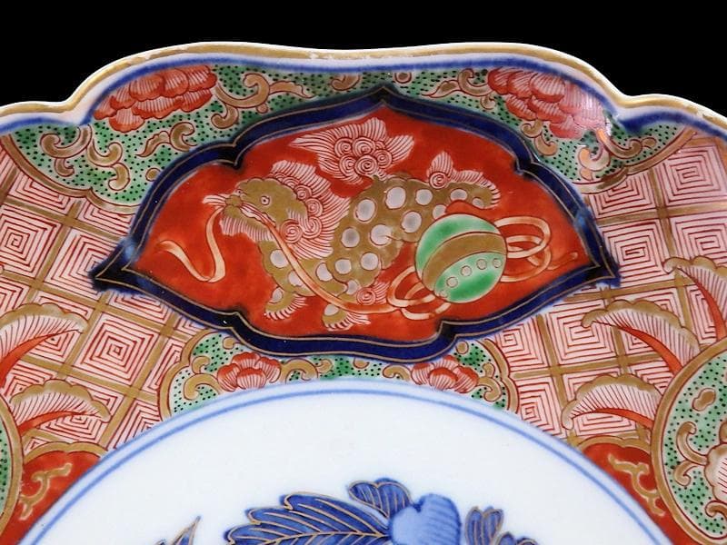 大聖寺伊万里 金襴手 丸紋に花鳥紋 牡丹の図 8寸皿 B351AS-