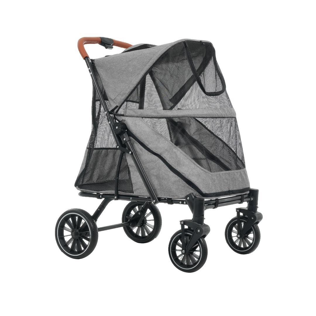 ペットカート 耐荷重50㎏ 大型犬対応 前後ドア 乗りやすい 【グレー