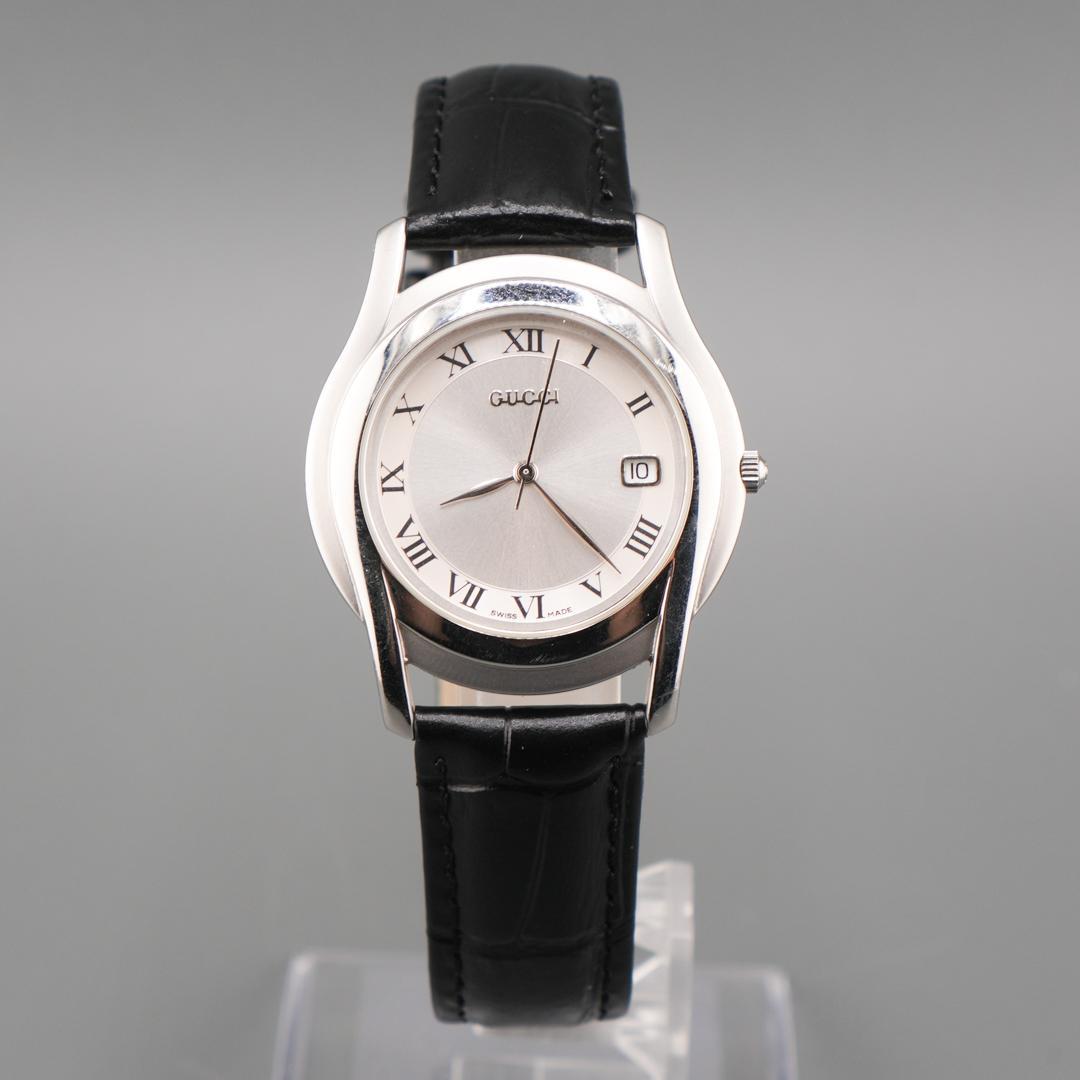 稼働 GUCCI 5500M デイト 腕時計 新品電池 新品ベルト クォーツ