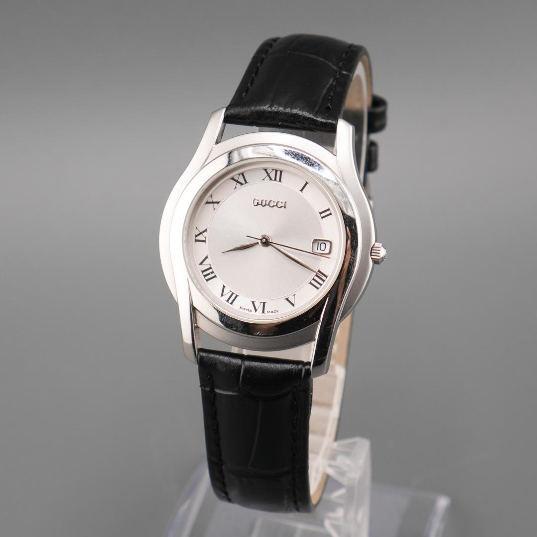 稼働 GUCCI 5500M デイト 腕時計 新品電池 新品ベルト クォーツ
