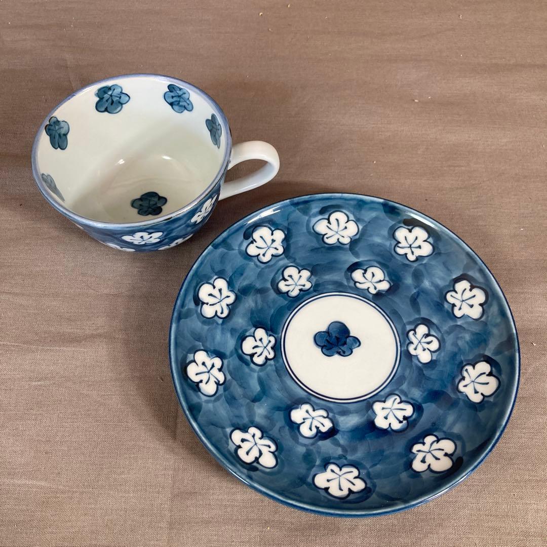 源右衛門】古伊万里の伝統 日本の名窯 舘林源右衛門作 古染付梅紋 碗皿