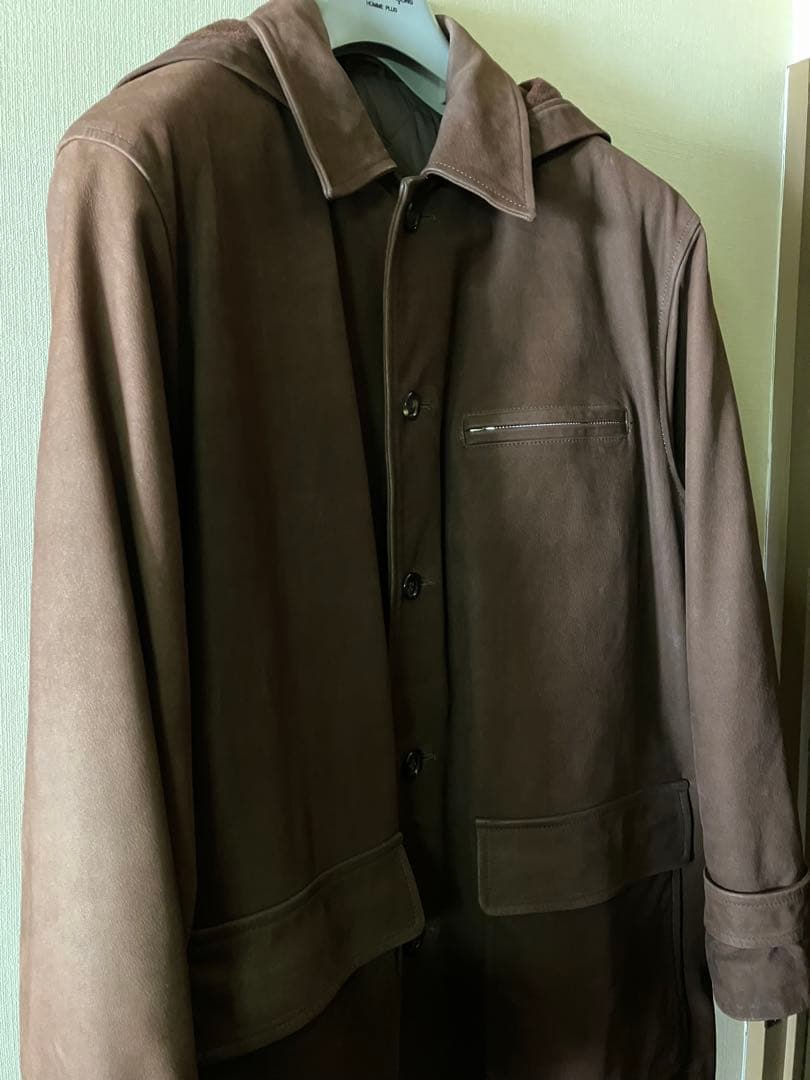 超特希少 コムデギャルソンオム 牛裏革 フード取り外しコート archive