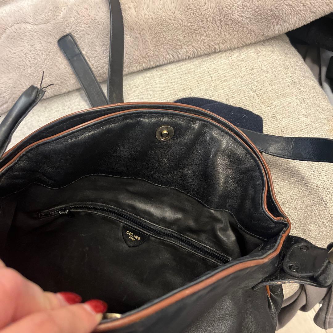 セリーヌ　黒 レザー ショルダーバッグ