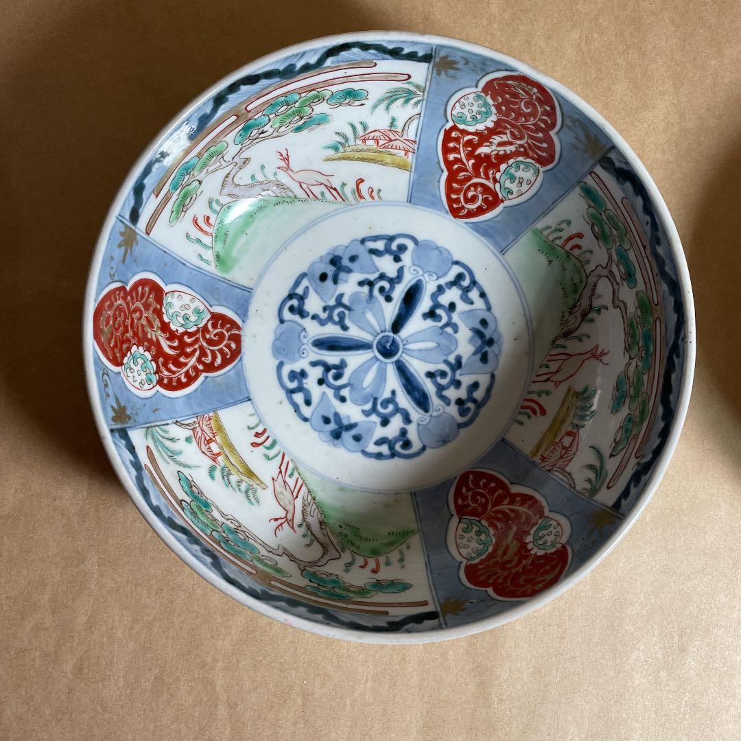 鉢2点 【m142 二重高台 伊万里 骨董 レトロ 深鉢 呉須色絵 染付】