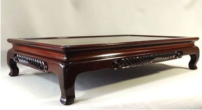 未使用 美品]大阪唐木指物 花台 本紫檀 無垢 伝統的工芸品 菊透し彫