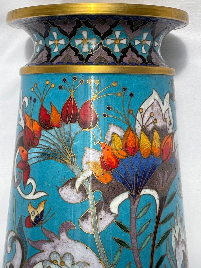 中国七宝焼き花瓶 - Chinese Cloisonné Floral Vase