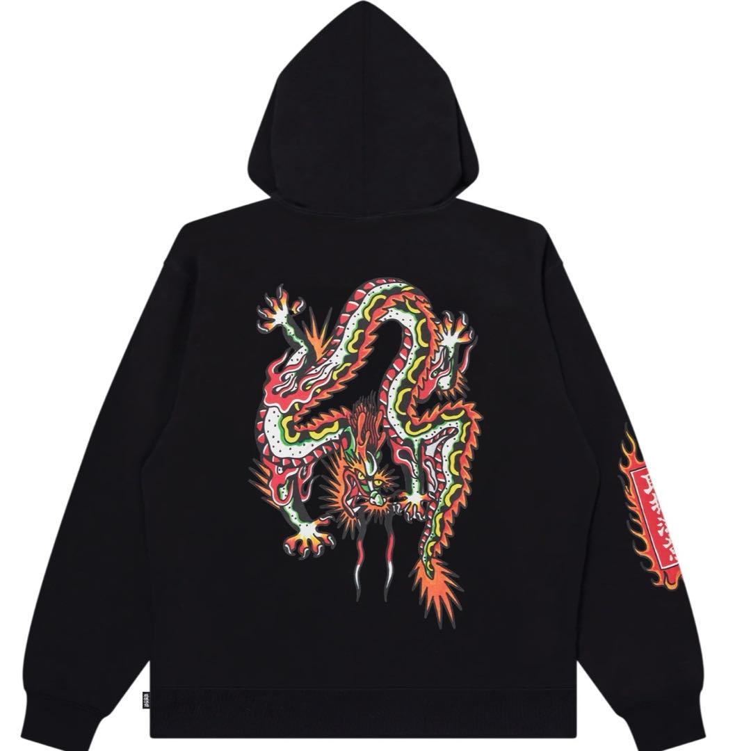 トップス UE SKULL MONEY DRAGON ZIP HOODIE BLACK