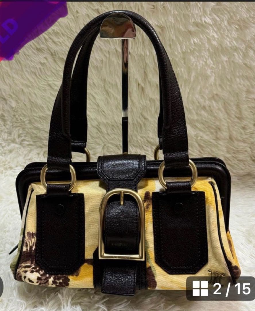 【激レア】　セリーヌ　ハンドバッグ　レザー　キャンバス　CELINE