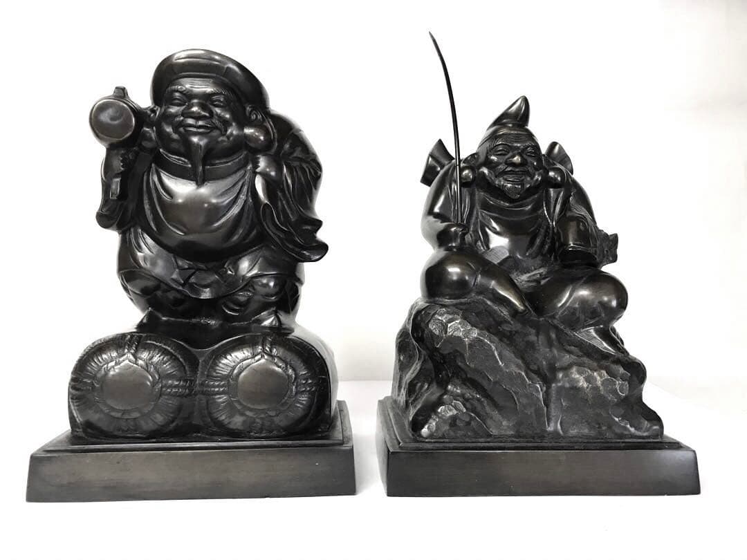 銅器:大黒天.恵比寿・二福神置物 送料無料】 七福神 二福神 シルキーゴールド 恵比寿 大黒天 2種セット