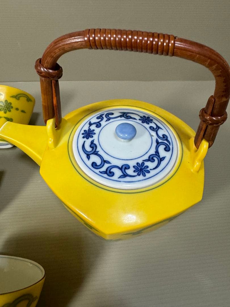 2261 平安橘吉 黄交趾 茶器セット 急須1客 湯呑5客