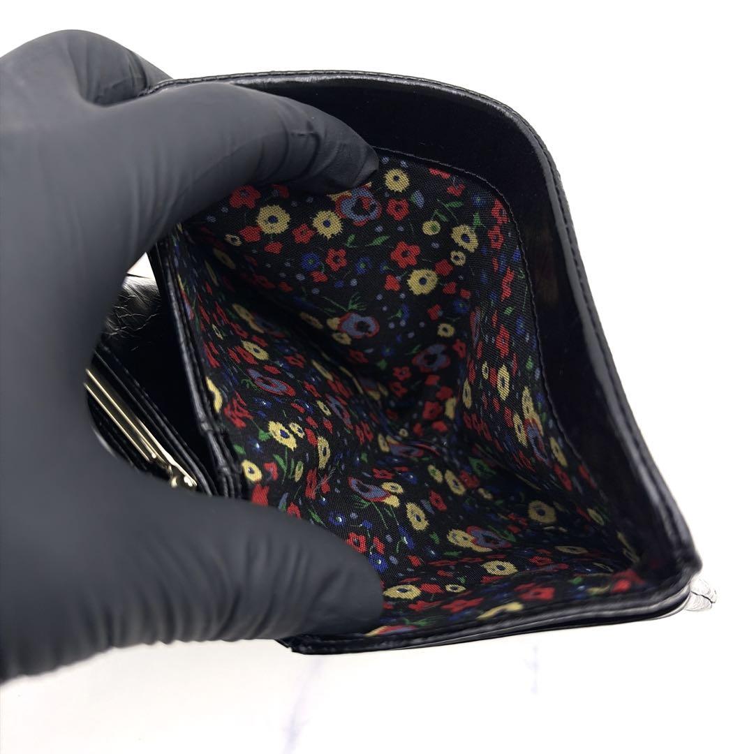 新品タグ付 アナスイ がま口 二つ折り財布 バルーン 黒 本革 希少 雲 星