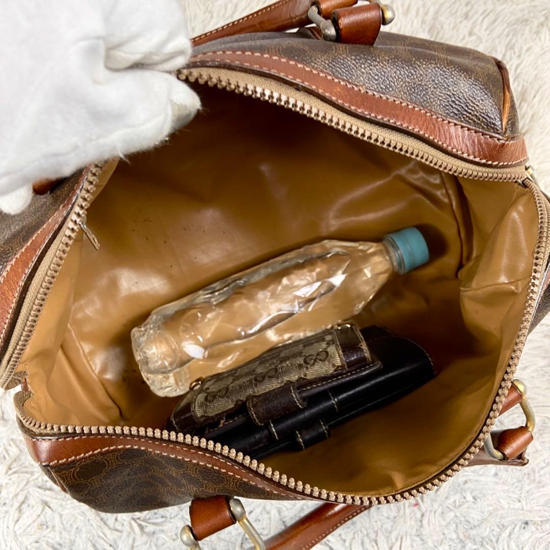 超希少 セリーヌ PVC レザー マカダム ボストンバッグ トリオンフ ブラウン