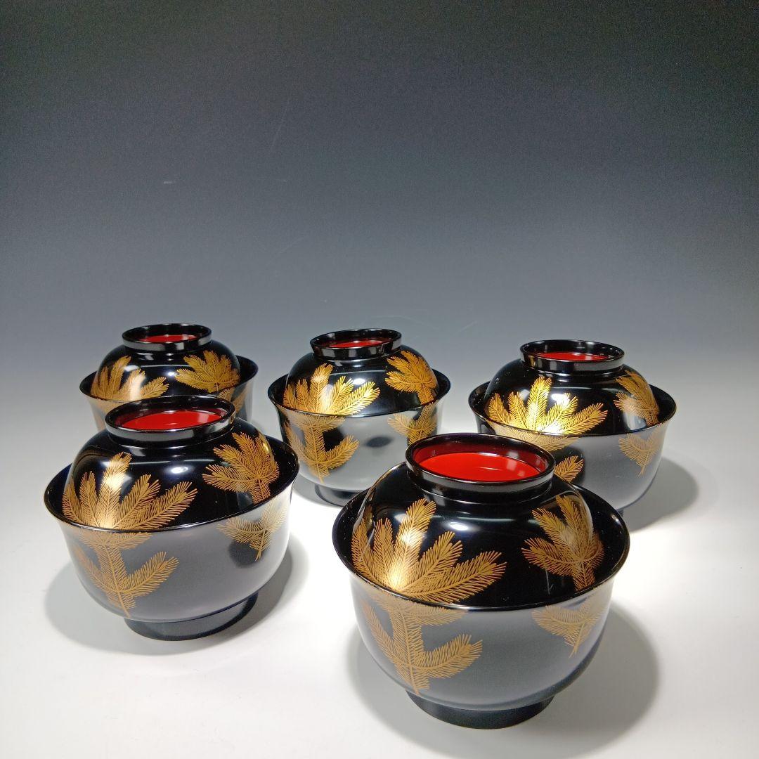 最終値下げ輪島塗　吸物椀5客　在銘(喜平)作　共箱　 美品