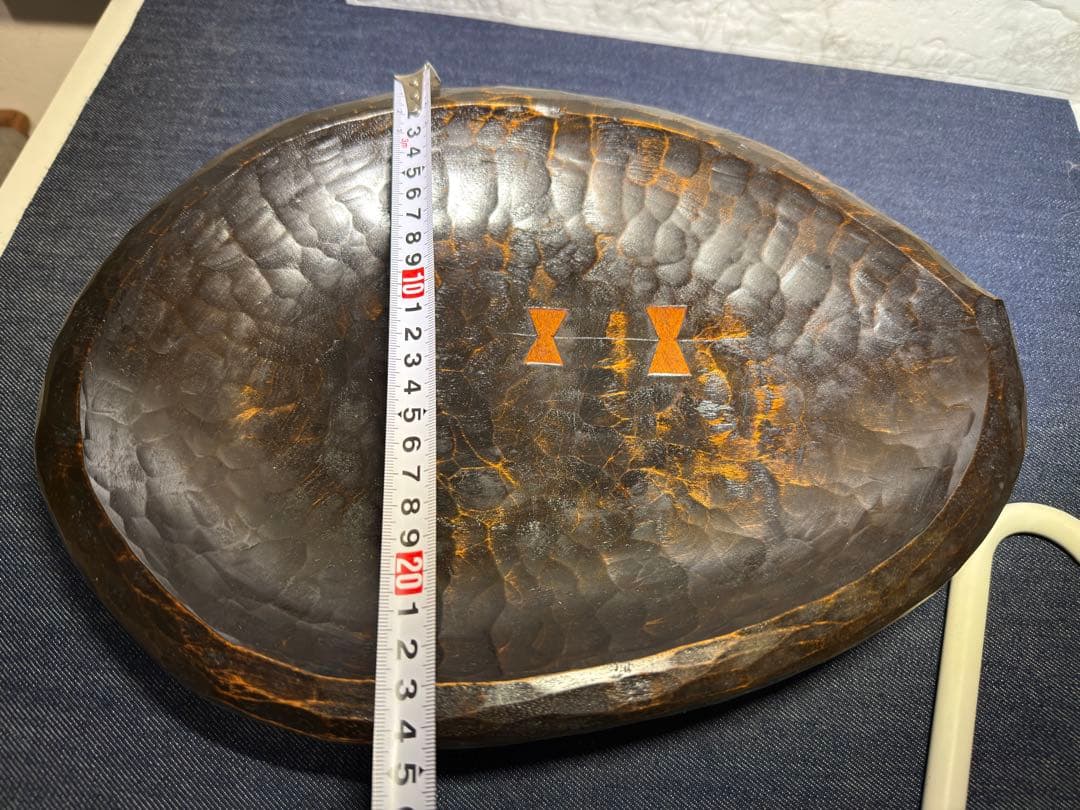 稀少★老松 古材 刳り貫き 楕円盆 煎茶道具 詫び寂 銘入り 33cm 職人技