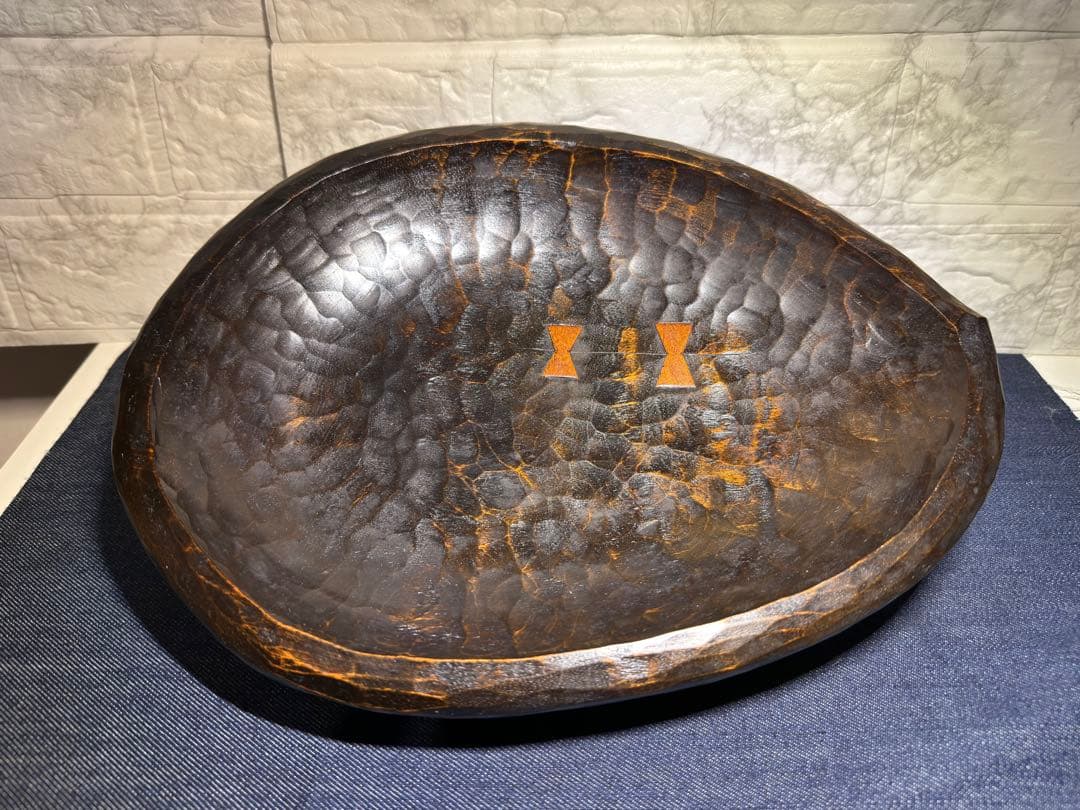 稀少★老松 古材 刳り貫き 楕円盆 煎茶道具 詫び寂 銘入り 33cm 職人技