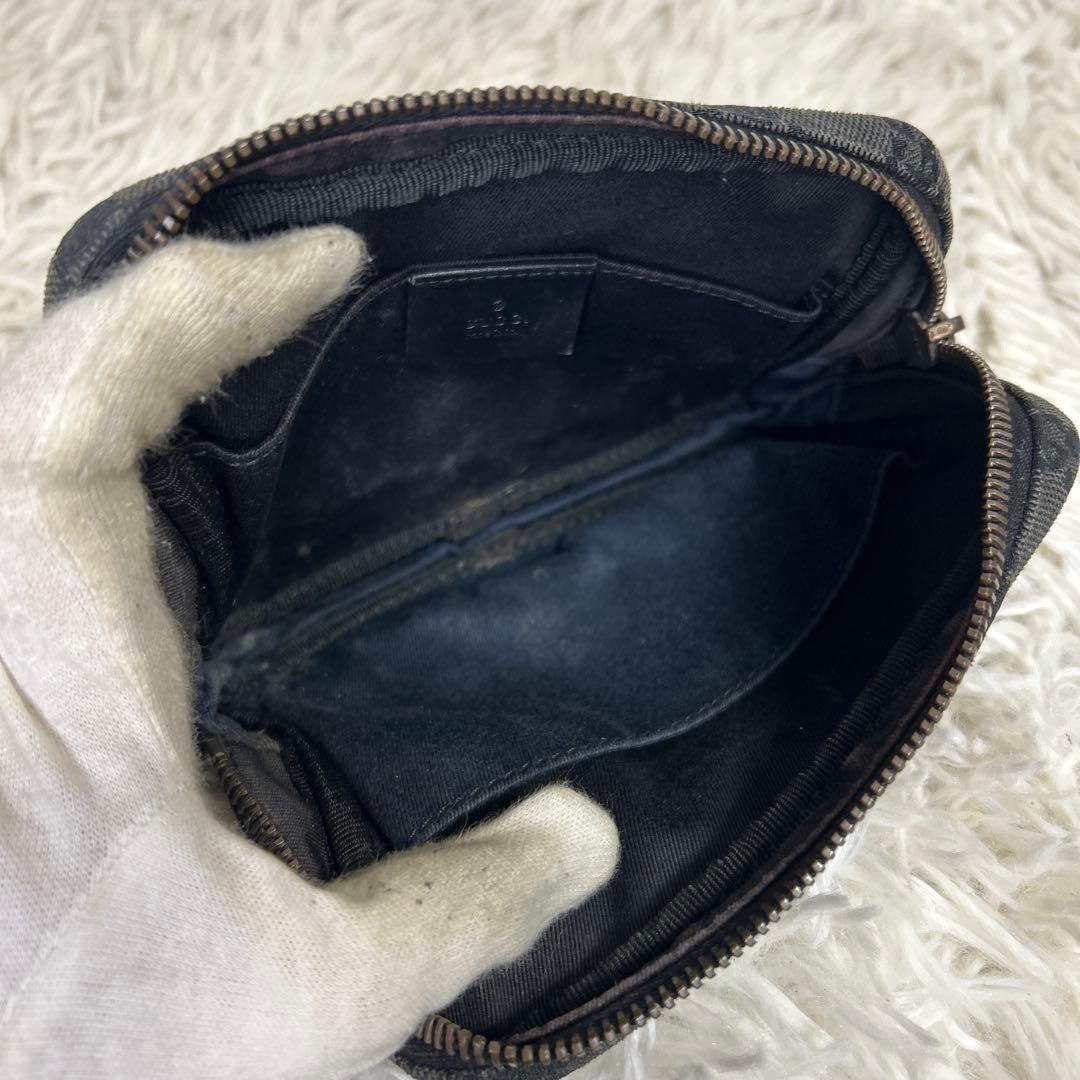 GUCCI GGキャンバス ポーチ レザー ブラック ロゴ N11063743