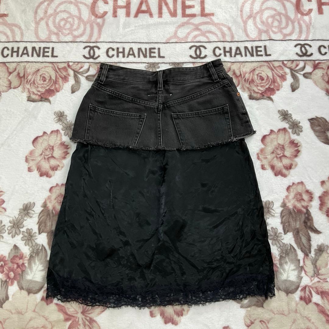 MM6★*ブラックデニム&サテンドッキングスカートS*°♡