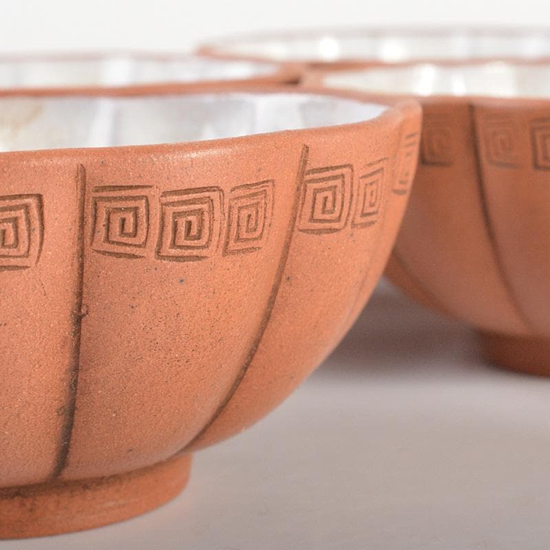 中国 紫砂 朱泥 内白釉 瓜形碗 煎茶器五客 V R6674E