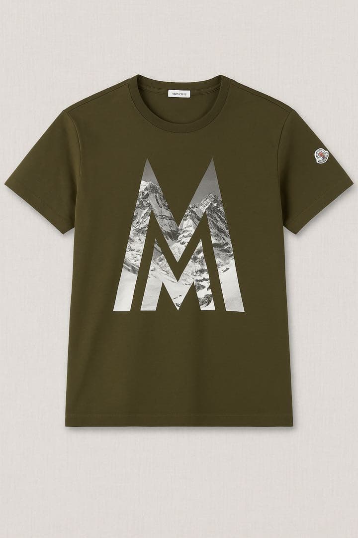 モンクレール オリーブグリーン Mロゴ Tシャツ