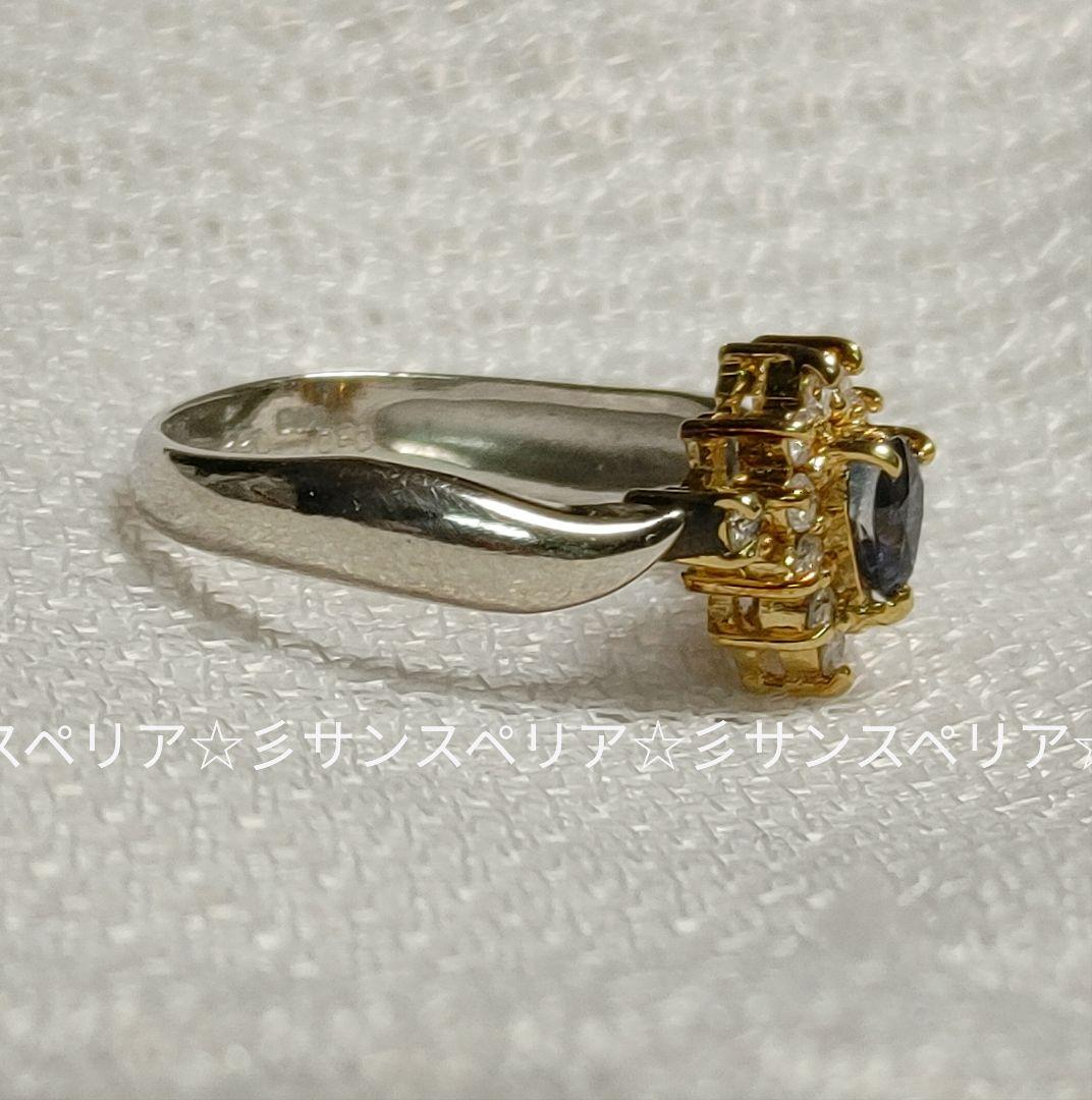 Pt900 &K18 サファイアとダイヤモンドのフラワーリング