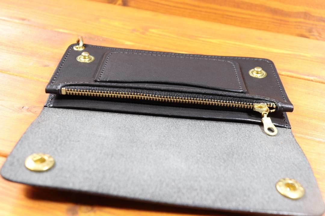 ロング　トラッカーウォレット 栃木レザー　真鍮