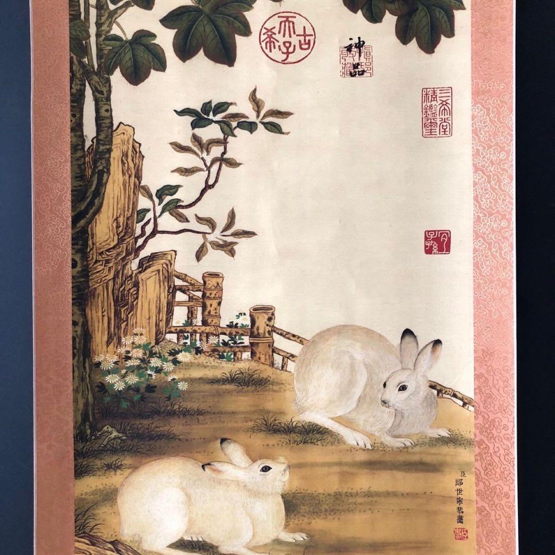 郎世寧 十二生肖・子（鼠） 鼠図 三尺中堂 掛軸 174×77cm 鑑賞