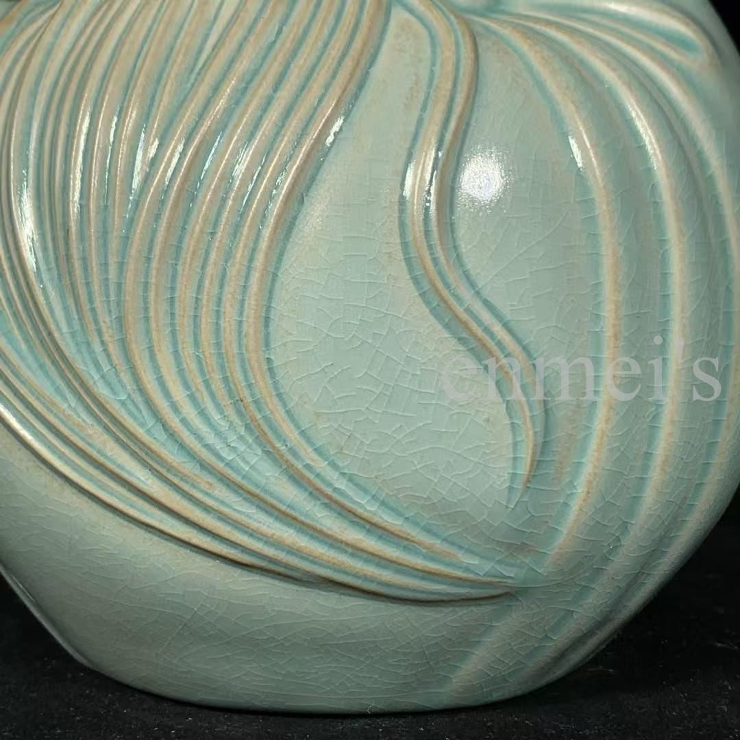 中国古美術・旧蔵品 宋代 汝窯 寿星像 青釉 雨過天