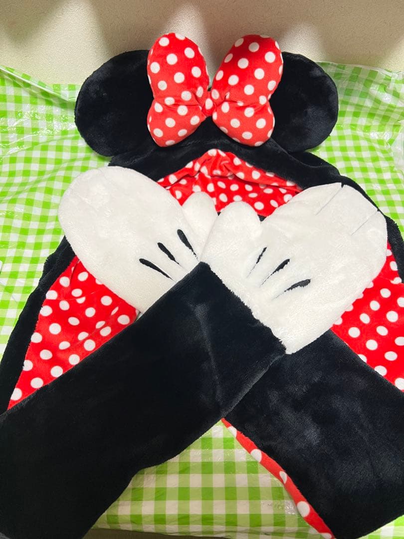 ディズニー ファンキャップ ミニー ドット 水玉 マフラー 手袋 1回使用
