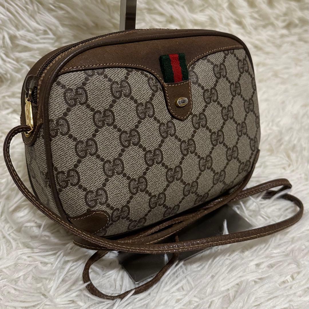 希少 レア オールドグッチ GG レザー ショルダーバッグ シェリーライン ロゴ