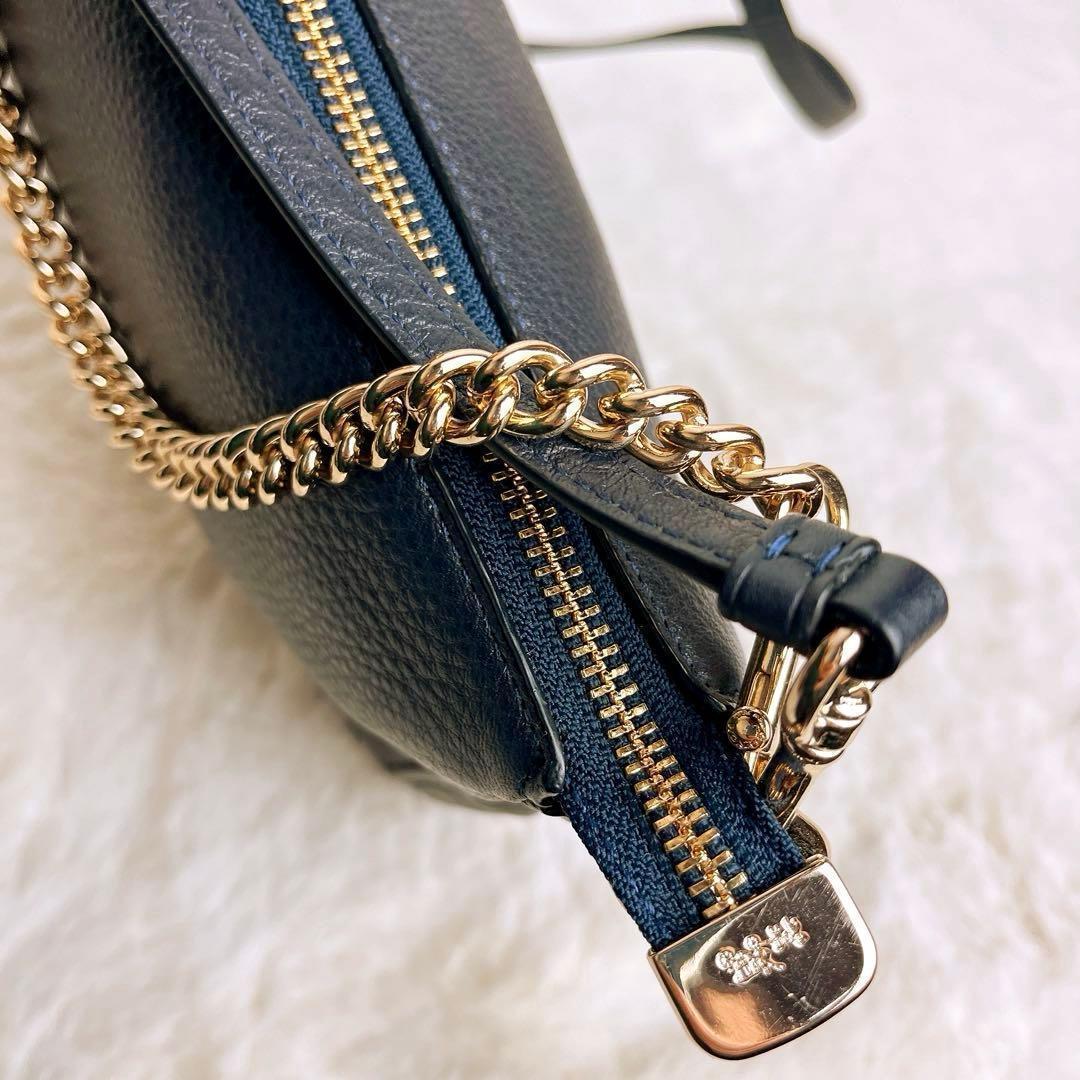 未使用☆COACHコーチ チェーン2wayショルダーバッグ シボ革レザー 紺色
