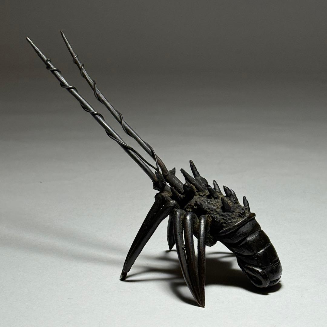 ◆古銅海老置物 山銅（やまがね） 桐箱付き 江戸時代◆