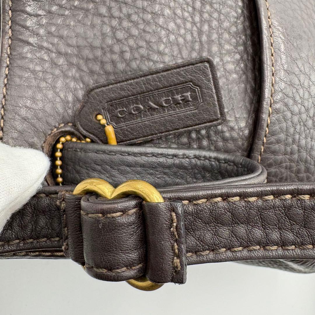 【美品】オールドコーチ ショルダーバッグ オールレザー 本革 しぼ革 シボ革 茶