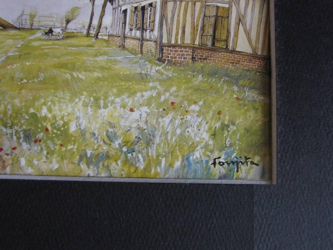 藤田嗣治、「La Ferme」、希少画集の額装画、人気作品