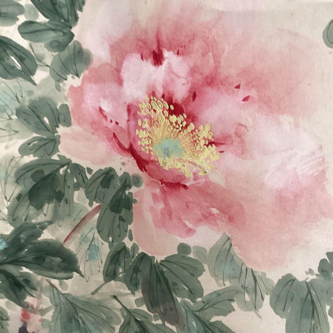 圭舟筆紙本　【芍薬に小禽図】　彩色画　掛け軸一幅　未鑑定品