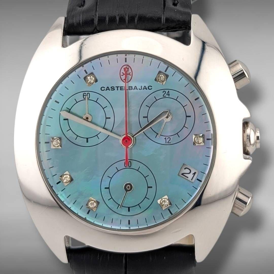 【新品電池/ベルト・稼働・美品】カステルバジャック ブルーシェル 7Pダイヤ