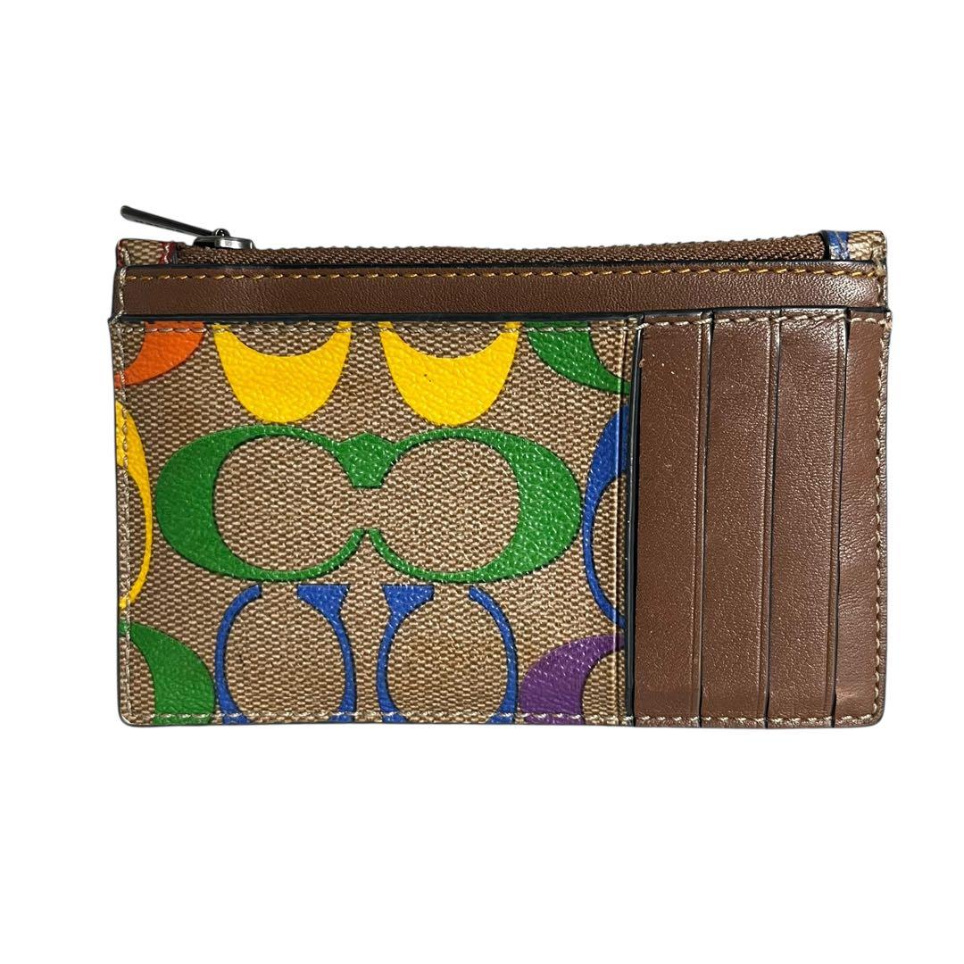 極美品　コーチ　財布　小銭入れ　カードケース　レインボー　PVCレザー　茶色