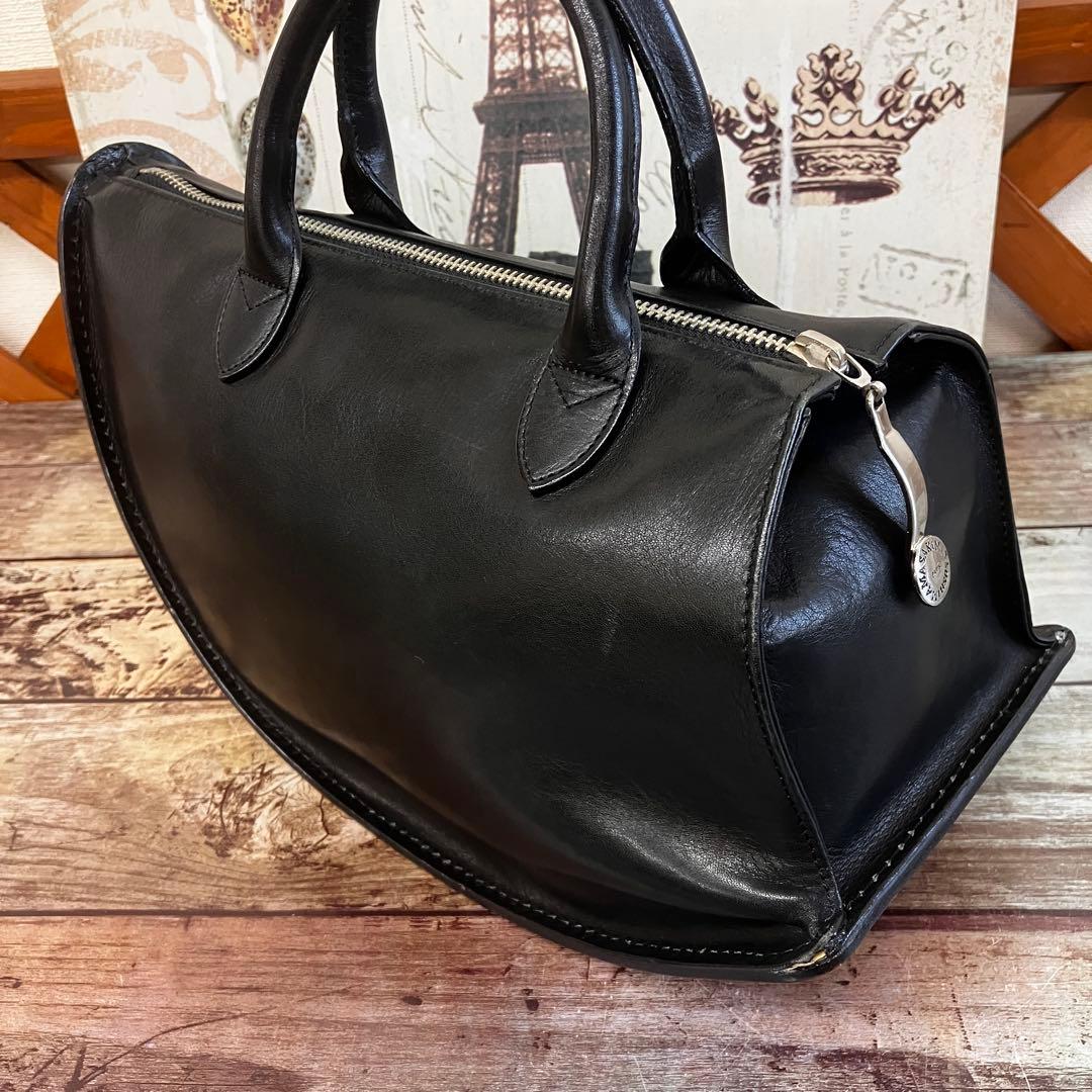 希少廃盤 マサキマツシマ ハンドバッグ カーフレザー 黒 舟形 日本製 ヌメ革