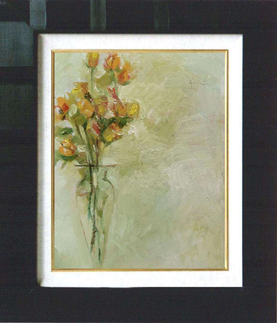 油絵 菅家令子 絵 絵画 インテリア 額付(白) uF6-113402 花 ばら