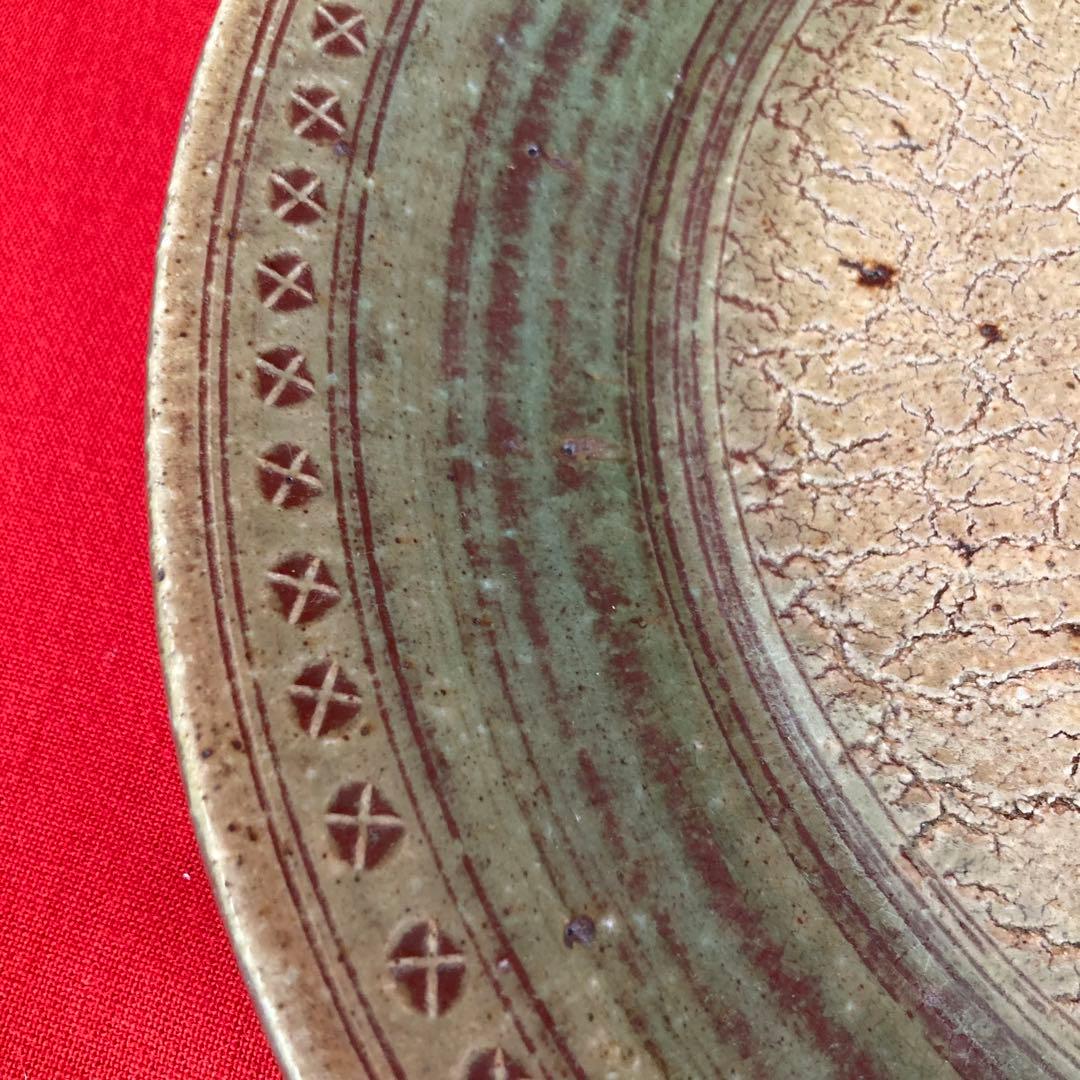 最終値下げ★永見鴻人作　迫力ある 大皿　印花文緑釉板造皿　陶芸　飾り皿　骨董品