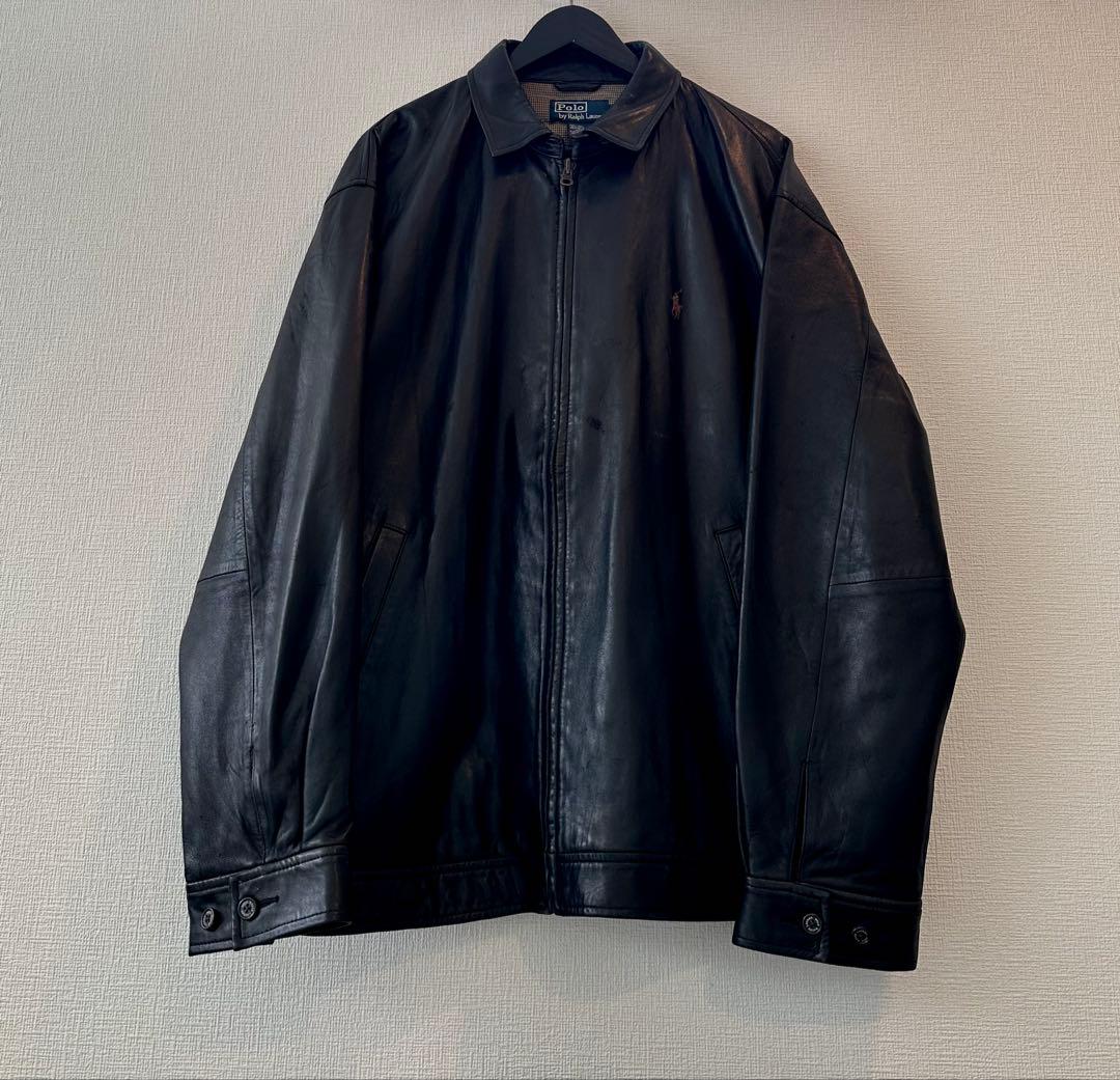超スペシャル 90s ポニーマーク無し ラルフローレン レザー ジャケットL 黒