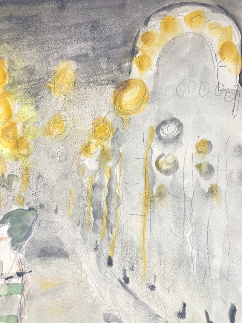 真作保証】織田広喜「シャンゼリゼの風景」水彩画 直筆サイン 絵画